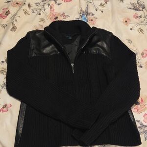 Black Ribbed Sweater with Faux Leather Accents